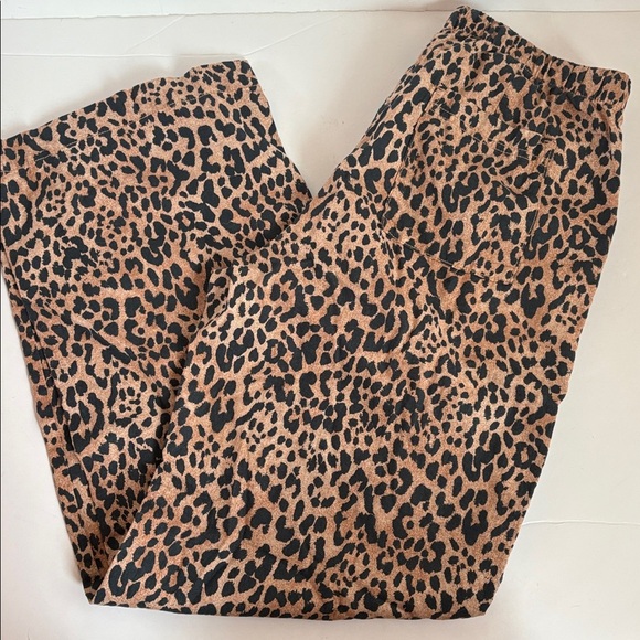 Gap pull on wide leg leopard print linen blend pants draw string pockets - Picture 5 of 16